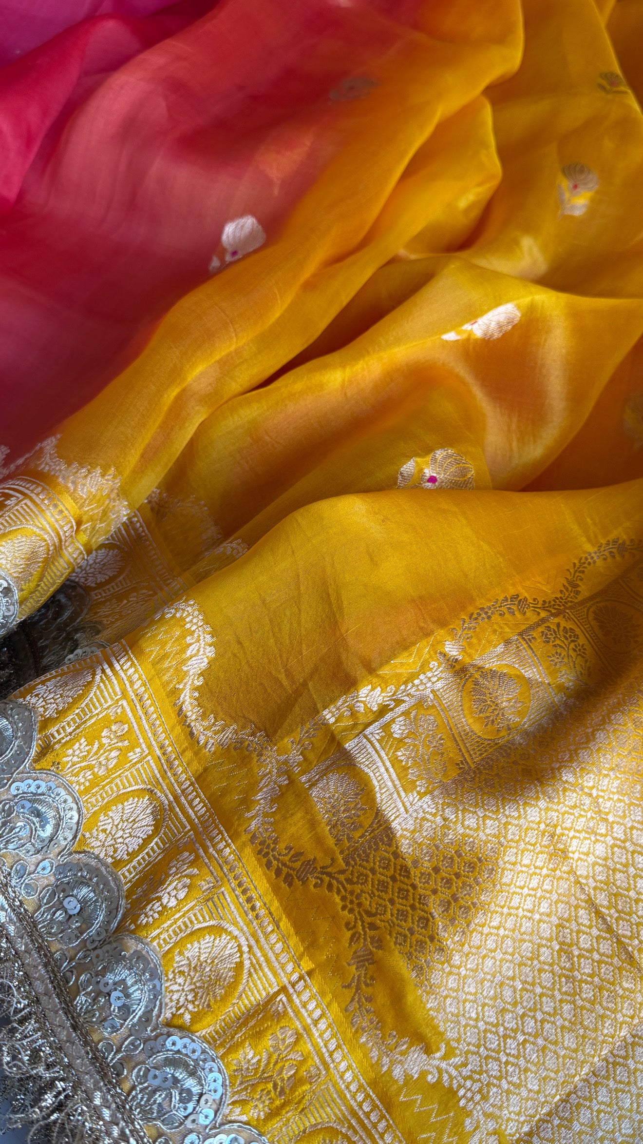 4D shaded rang birangi kora silk kadhwa multicoloured saree